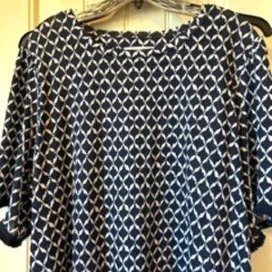 Chico's Short SLeeve Top Size 4 (2-3x) Navy and White fringe sleeve